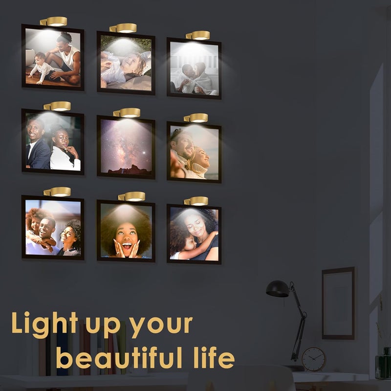 yimaxps مصباح صور يعمل بالبطارية 3 قطع، أضواء LED مغناطيسية مع جهاز تحكم عن بعد، قابلة للتعتيم ومؤقت، ضوء عرض فني لإطار الصور، إضاءة للديكور المنزلي، ذهبية - Image 5
